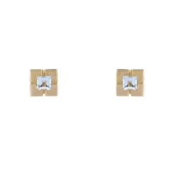Boucles d'oreilles puces or jaune aigue-marine carrée