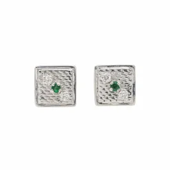Boucles d'oreilles Puces Or blanc Emeraude, Diamant