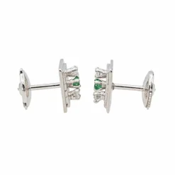 Boucles d'oreilles Puces Or blanc Emeraude, Diamant