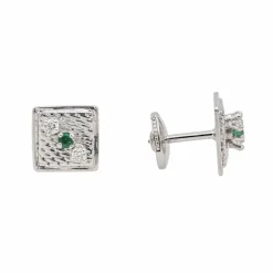 Boucles d'oreilles Puces Or blanc Emeraude, Diamant
