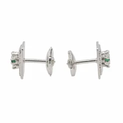 Boucles d'oreilles Puces Or blanc Emeraude, Diamant
