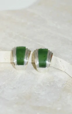 Boucles d'oreilles puiforcat par andré vassort jade sur or jaune et argent