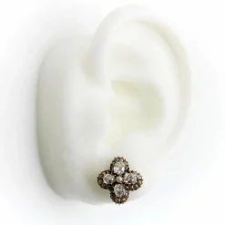 Boucles d'oreilles quadrilobe en or, diamants et perles taille ancienne mine