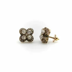 Boucles d'oreilles quadrilobe en or, diamants et perles taille ancienne mine