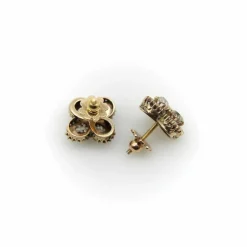 Boucles d'oreilles quadrilobe en or, diamants et perles taille ancienne mine