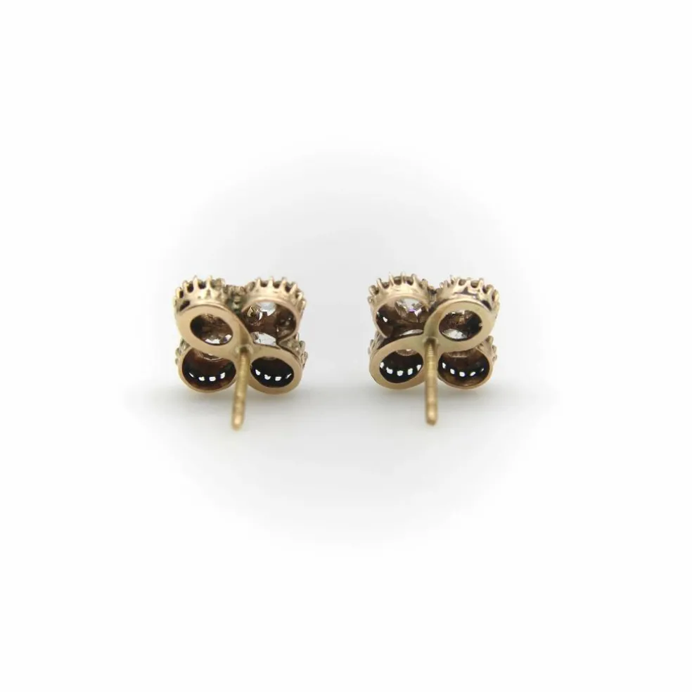 Boucles d'oreilles quadrilobe en or, diamants et perles taille ancienne mine