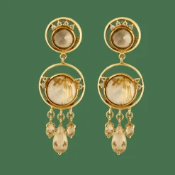 Boucles d'oreilles quartz cheveux de Vénus citrines diamants