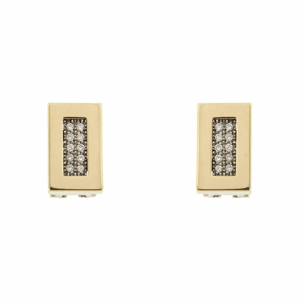Boucles d'oreilles rectangulaires en or jaune et blanc avec diamants