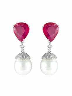 Boucles d'oreilles Rubis et Perles