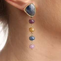 Boucles d'oreilles saphir multicolore et or