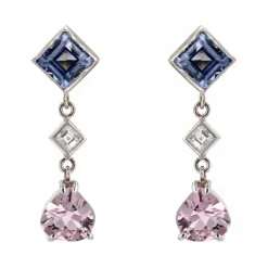 Boucles d'oreilles saphirs diamants et morganites