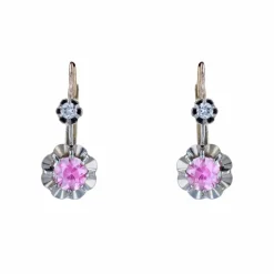 Boucles d'oreilles saphirs roses diamants dormeuses