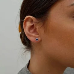 Boucles d'oreilles saphirs ronds diamants or blanc