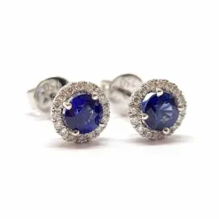 Boucles d'oreilles saphirs ronds diamants or blanc
