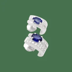 Boucles d'oreilles saphirs, diamants, or blanc.