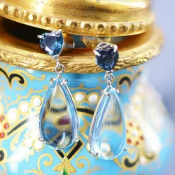 Boucles d'oreilles saphirs et aigue-marines