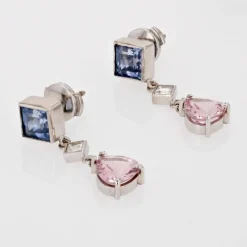 Boucles d'oreilles saphirs diamants et morganites