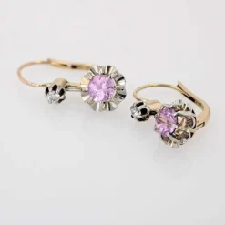 Boucles d'oreilles saphirs roses diamants dormeuses