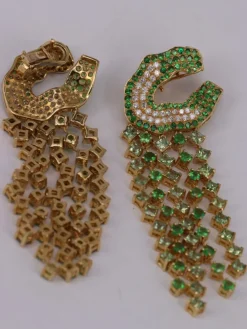 Boucles d'oreilles saphirs verts tsavorites diamants