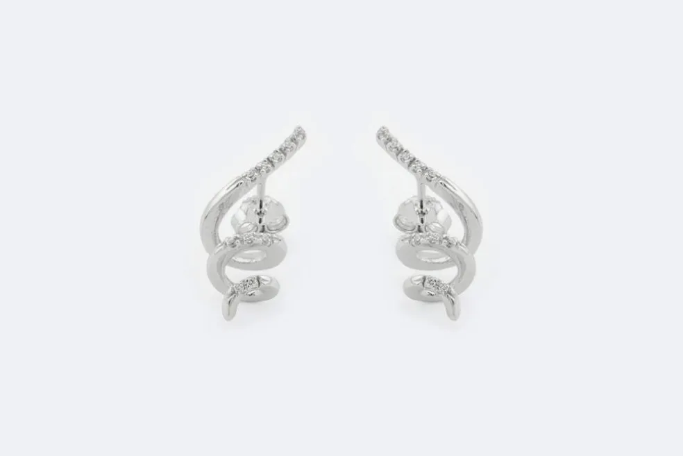 Boucles d'oreilles spirales en or blanc et diamants
