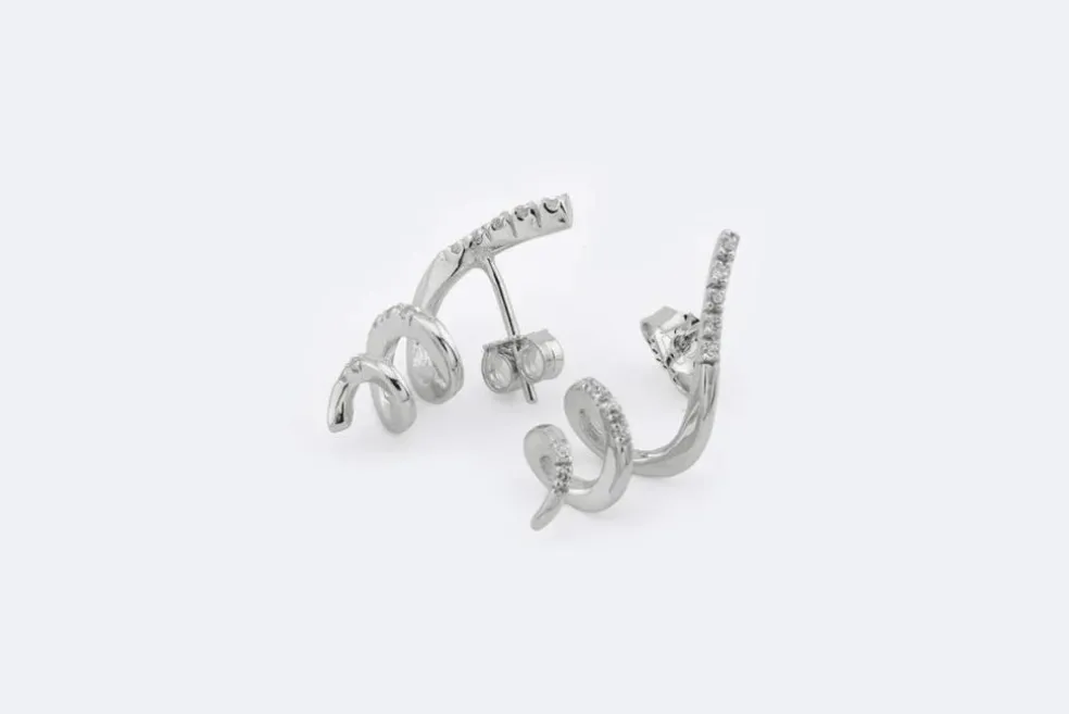 Boucles d'oreilles spirales en or blanc et diamants