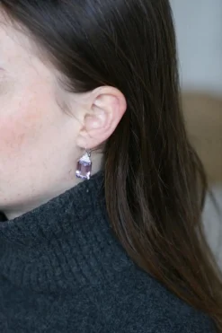 Boucles d'Oreilles Style Art Déco Améthyste et Diamant