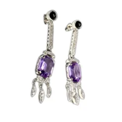 BOUCLES D'OREILLES STYLE ART DÉCO DIAMANTS ONYX AMÉTHYSTE