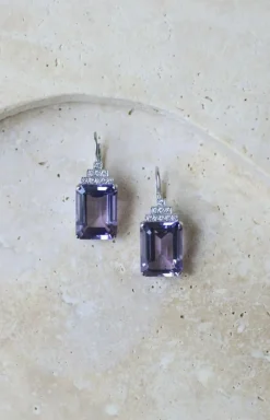 Boucles d'Oreilles Style Art Déco Améthyste et Diamant