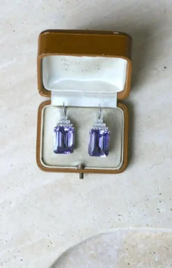 Boucles d'Oreilles Style Art Déco Améthyste et Diamant