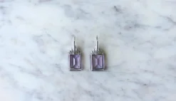 Boucles d'Oreilles Style Art Déco Améthyste et Diamant