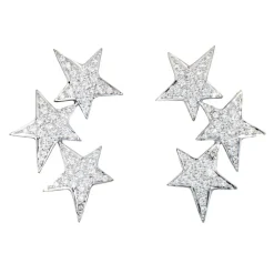Boucles d'oreilles étoile en or blanc 18 carats, 3 niveaux, bijoux célestes raffinés