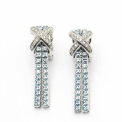 Boucles d'oreilles Topazes Diamants Or blanc