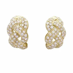 Boucles d'oreilles, "Tresse" or jaune, diamants.