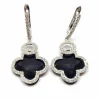 Boucles d'oreilles trèfle onyx diamants or blanc
