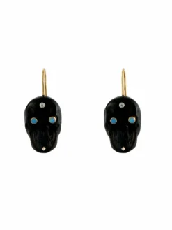 Boucles d'oreilles Têtes de mort agate noire