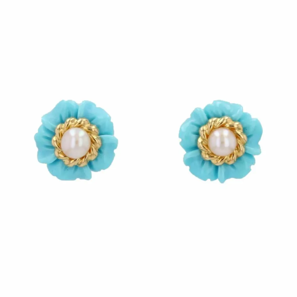 Boucles d'oreilles turquoises perles et or
