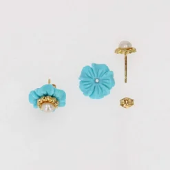 Boucles d'oreilles turquoises perles et or