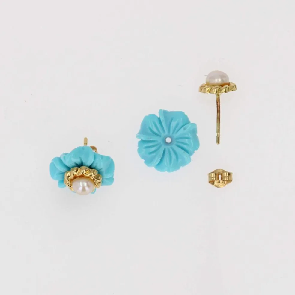 Boucles d'oreilles turquoises perles et or