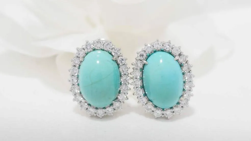 Boucles d'oreilles Turquoise Diamants