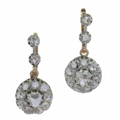 Boucles d'oreilles victoriennes avec diamants taille rose délicats