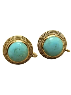 Boucles d'oreilles vintage turquoise et or jaune