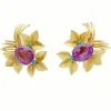 Boucles d'oreilles vintages, or jaune, améthystes, turquoises.