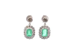 Boucles d'oreilles vintage émeraudes et diamants