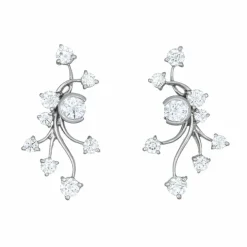 Boucles d'oreilles vintage en or blanc 14 carats avec diamants 2 carats, bijoux fins du milieu du siècle, vigne
