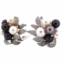 BOUCLES D'OREILLES VINTAGE en or blanc avec perles