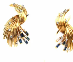 Boucles d'oreilles vintage or diamants saphirs