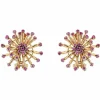 Boucles d'oreilles vintages fleurs or et rubis