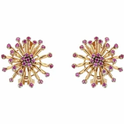 Boucles d'oreilles vintages fleurs or et rubis