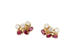 Boucles d’oreilles vintage en or, diamants et grenats