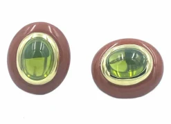 Boucles d’oreilles vintage or, jaspe et péridots